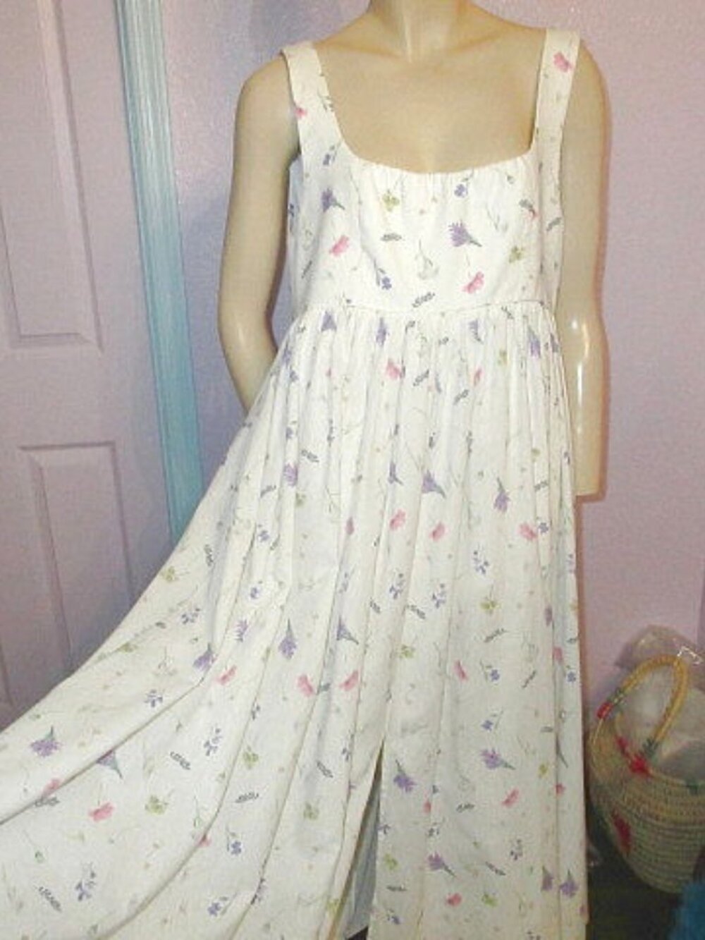 Anthropologie OhSevenDays Maxi Dress Size L Floral Cotton Linen Fairy Boho NEW
